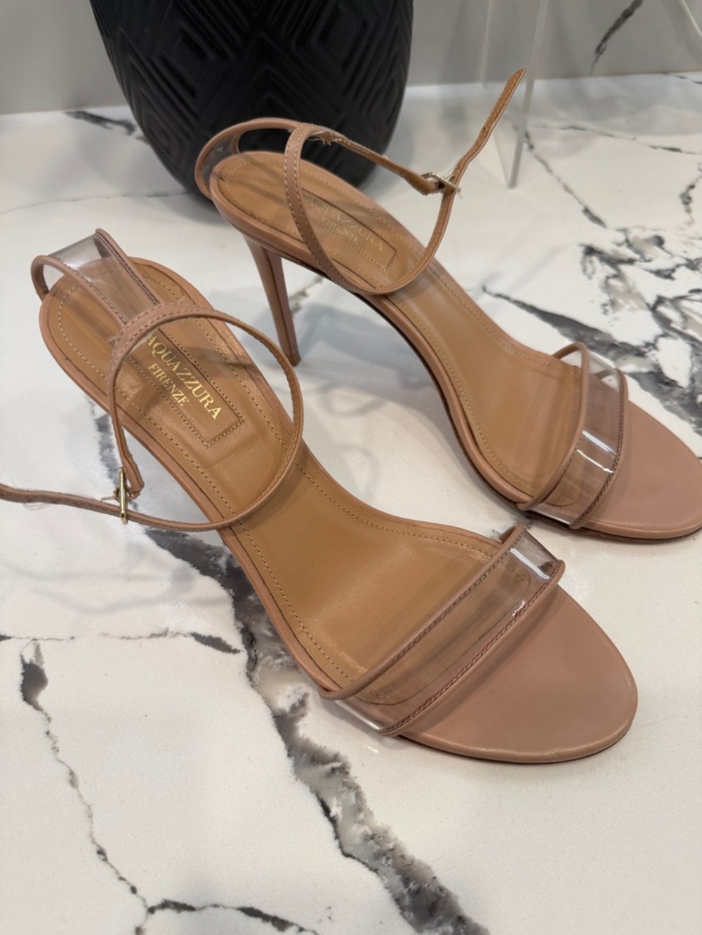 Aquazurra Firenze Blush Nude Clear-Strap Stiletto Sandals